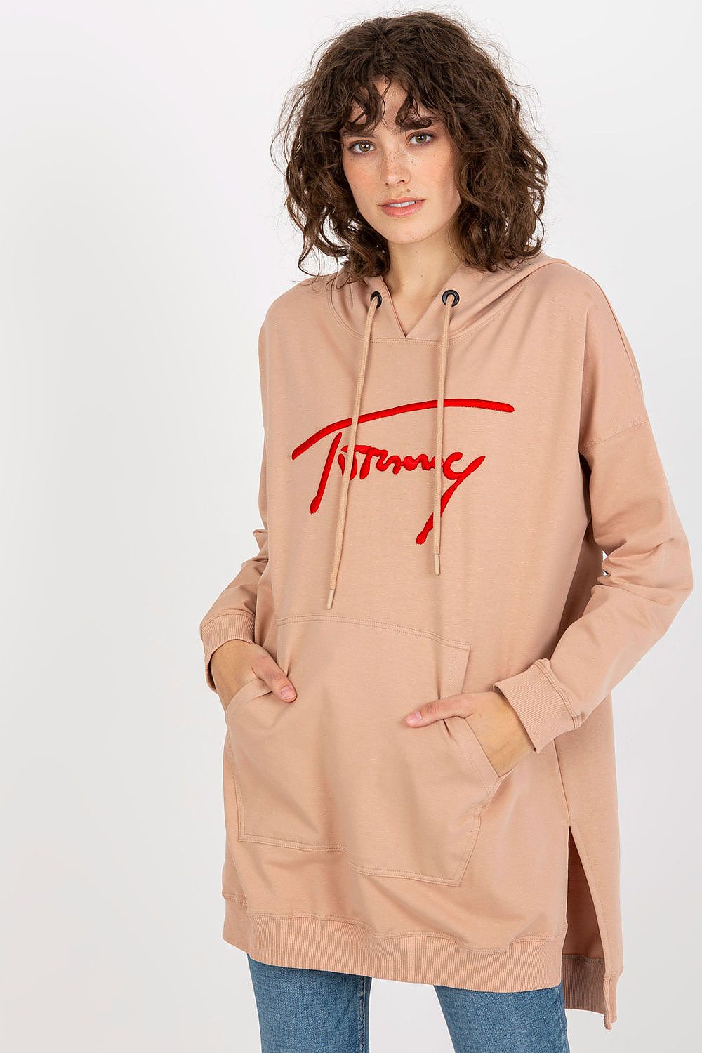 Women Loose Logo Longline Hoodie Essential Style-Women Hoodie-LeStyleParfait