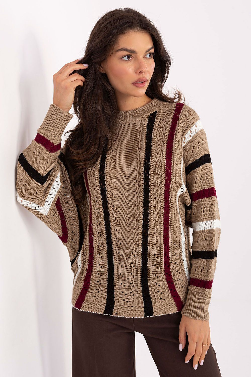 Women Oversized Striped Sweater Cozy Knit-Women's Sweater-LeStyleParfait