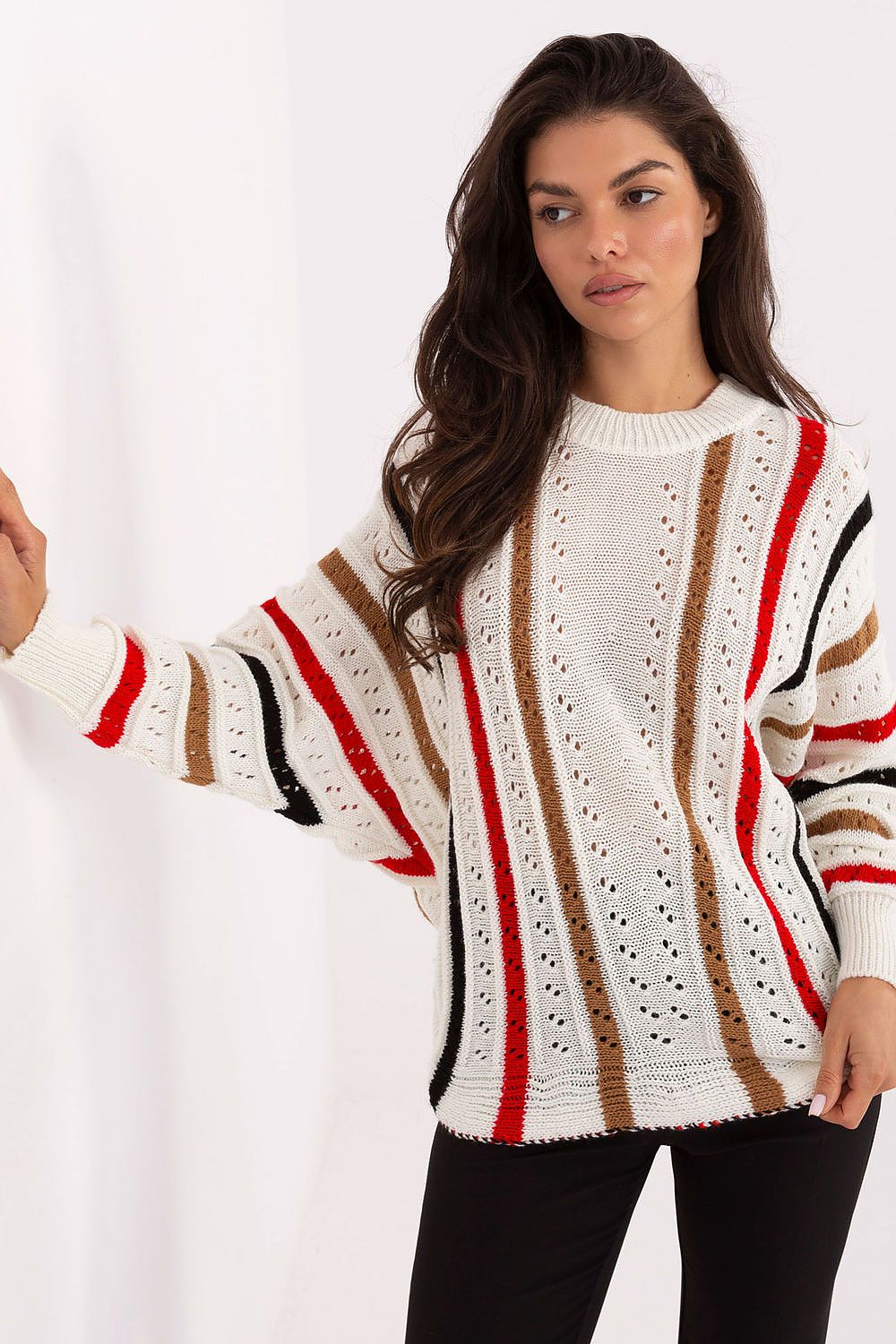 Women Oversized Striped Sweater Cozy Knit-Women's Sweater-LeStyleParfait