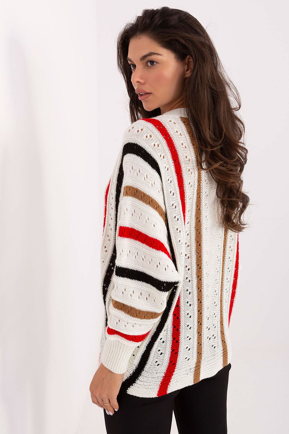 Women Oversized Striped Sweater Cozy Knit-Women's Sweater-LeStyleParfait