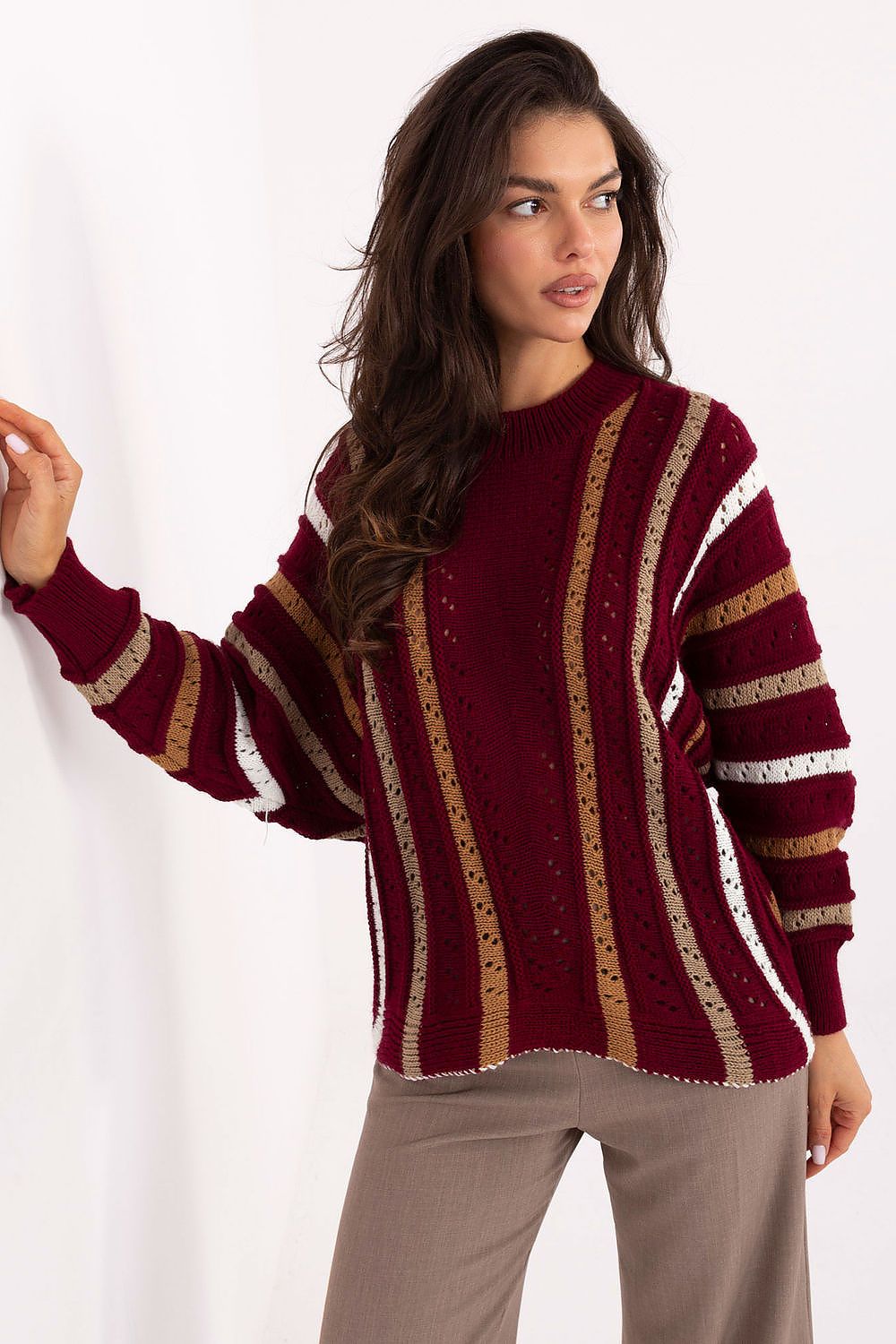 Women Oversized Striped Sweater Cozy Knit-Women's Sweater-LeStyleParfait