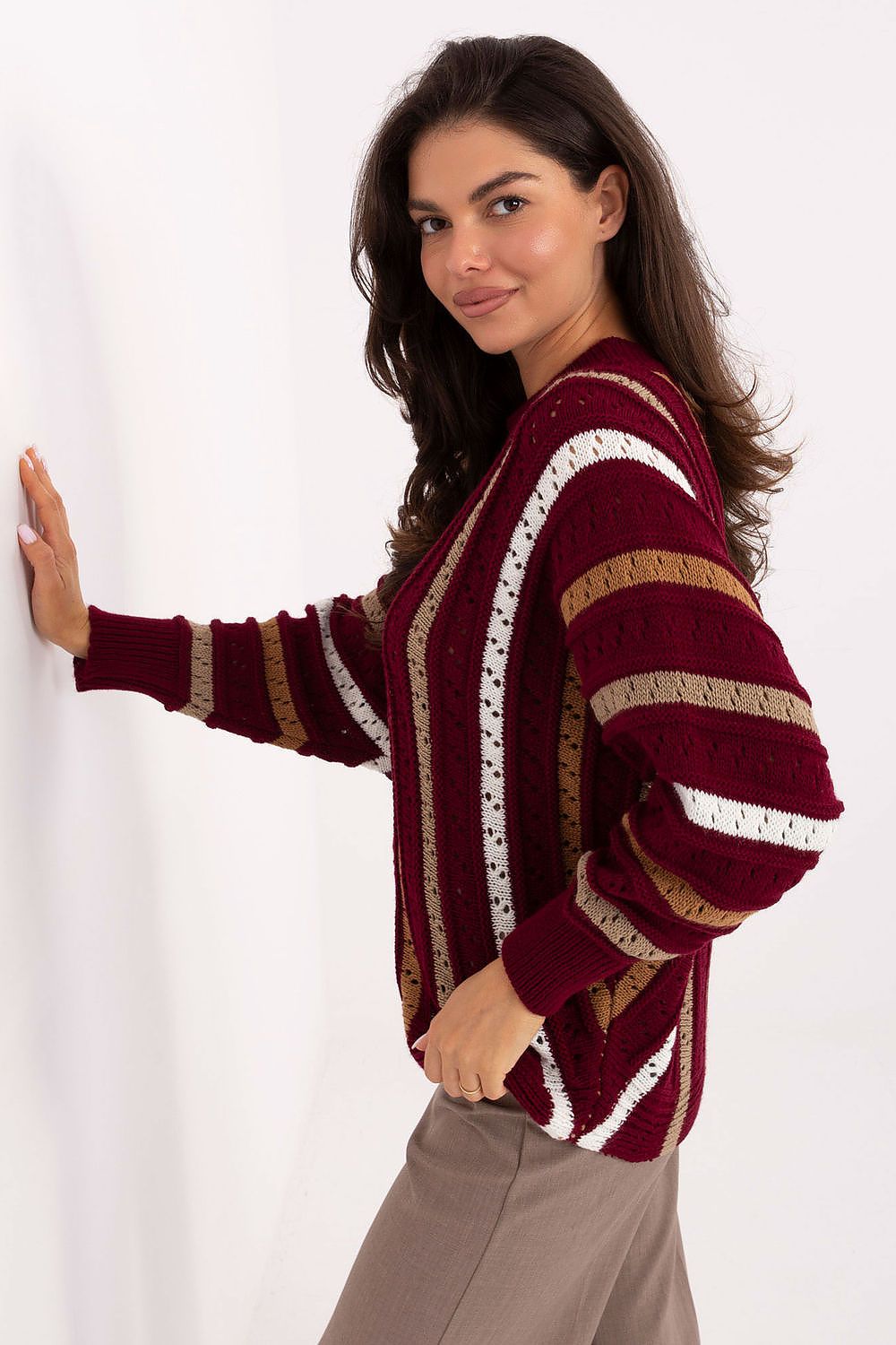 Women Oversized Striped Sweater Cozy Knit-Women's Sweater-LeStyleParfait