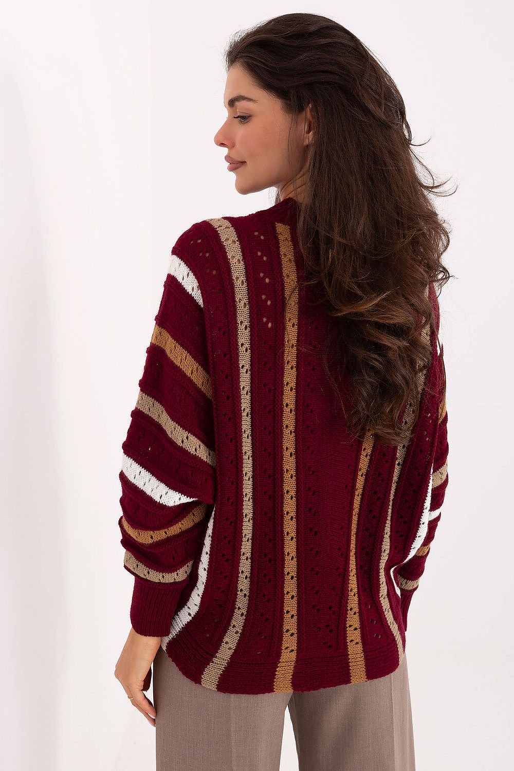 Women Oversized Striped Sweater Cozy Knit-Women's Sweater-LeStyleParfait