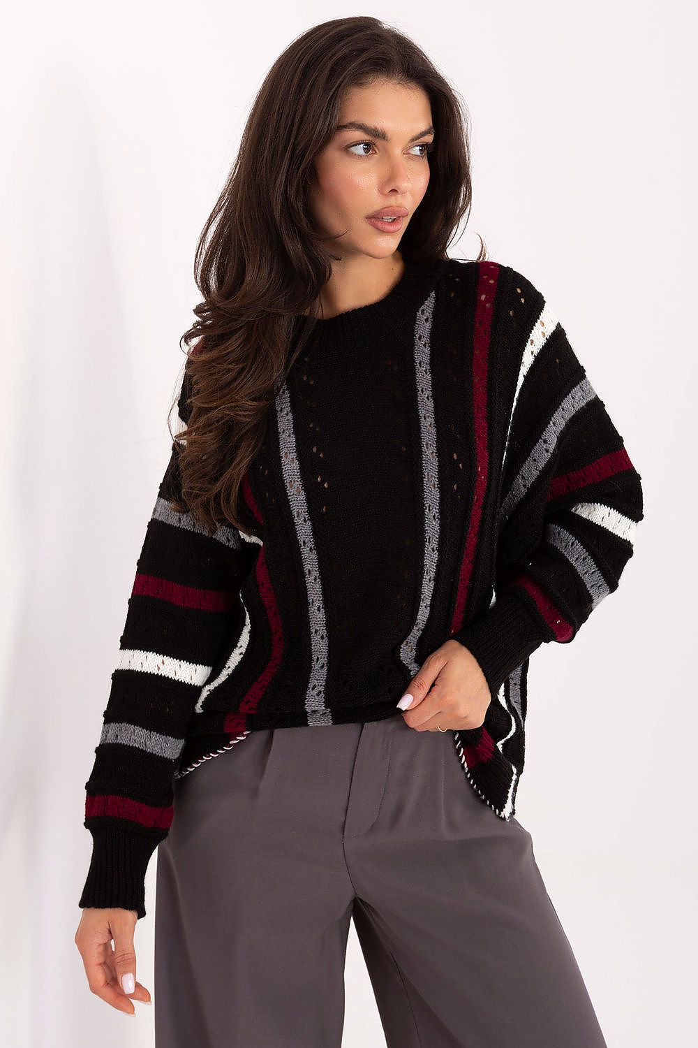 Women Oversized Striped Sweater Cozy Knit-Women's Sweater-LeStyleParfait