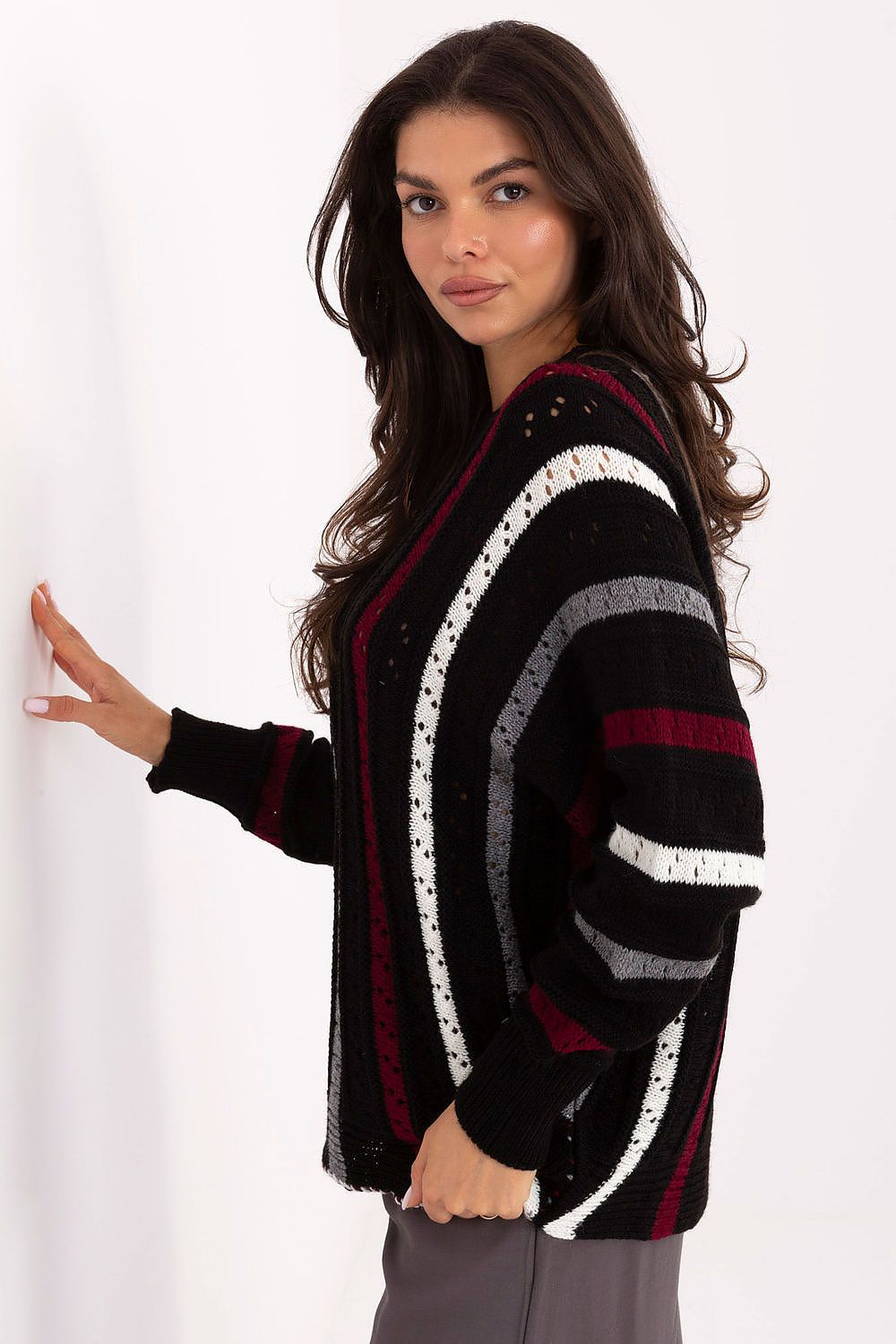 Women Oversized Striped Sweater Cozy Knit-Women's Sweater-LeStyleParfait