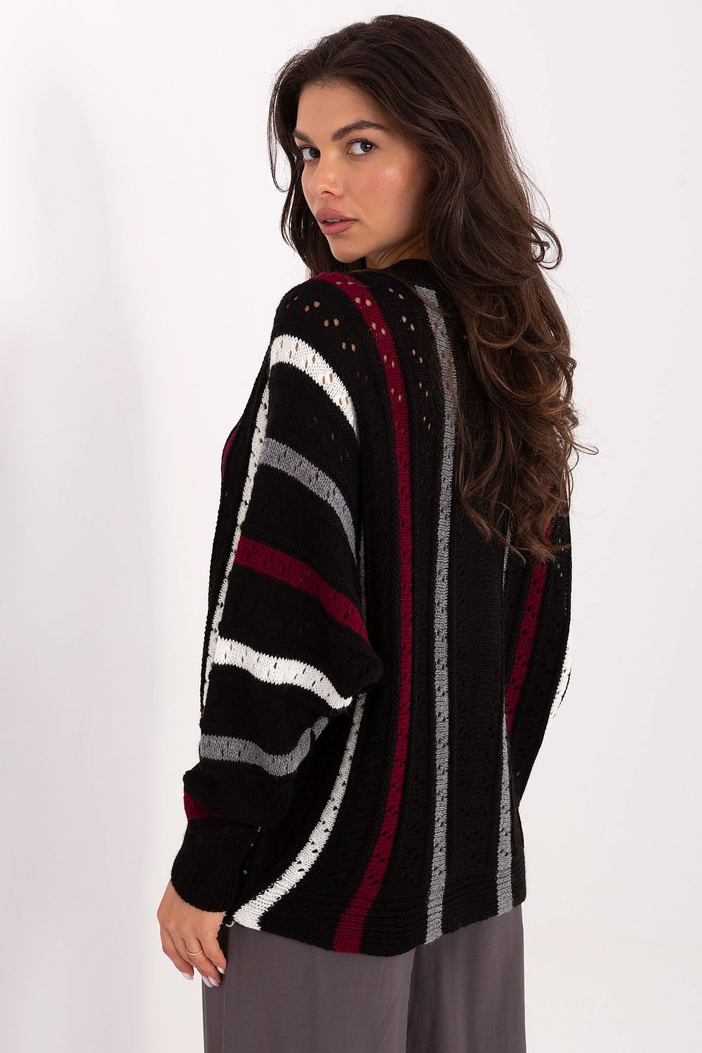 Women Oversized Striped Sweater Cozy Knit-Women's Sweater-LeStyleParfait