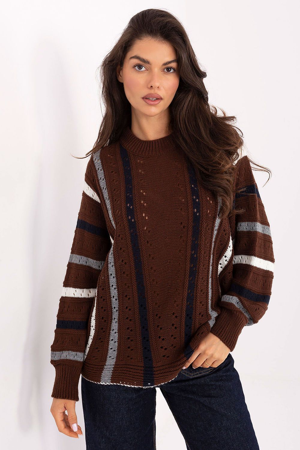 Women Oversized Striped Sweater Cozy Knit-Women's Sweater-LeStyleParfait