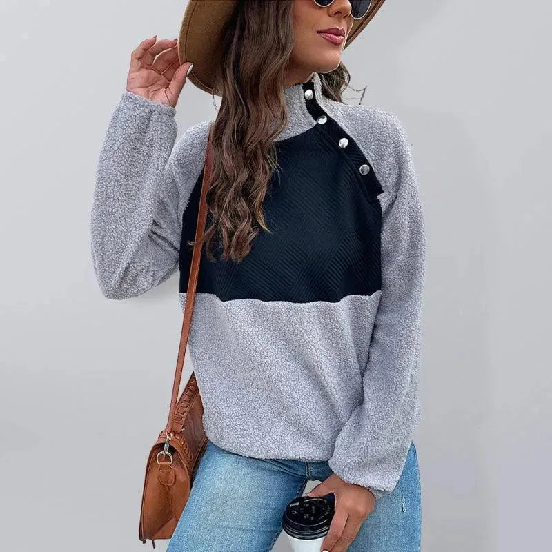 Women Patchwork Turtleneck Sweater Modern-Women's Sweater-LeStyleParfait