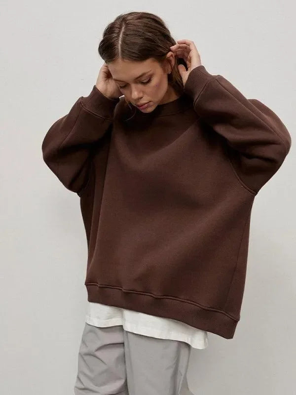 Women Plain-Solid Oversized Sweatshirt Street Style-Women Sweatshirt-LeStyleParfait
