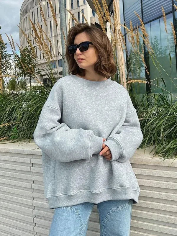 Women Plain-Solid Oversized Sweatshirt Street Style-Women Sweatshirt-LeStyleParfait