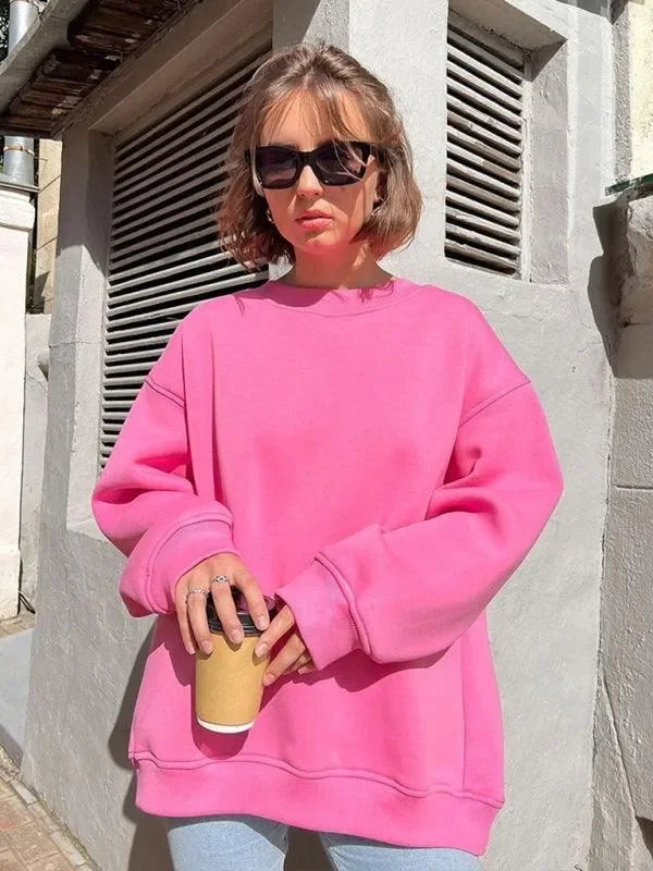 Women Plain-Solid Oversized Sweatshirt Street Style-Women Sweatshirt-LeStyleParfait