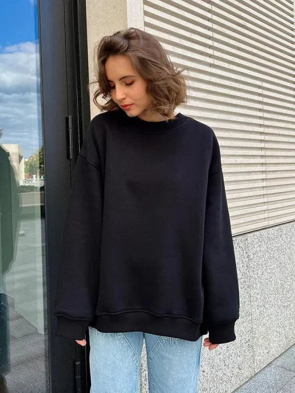 Women Plain-Solid Oversized Sweatshirt Street Style-Women Sweatshirt-LeStyleParfait