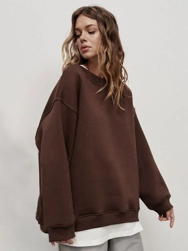 Women Plain-Solid Oversized Sweatshirt Street Style-Women Sweatshirt-LeStyleParfait