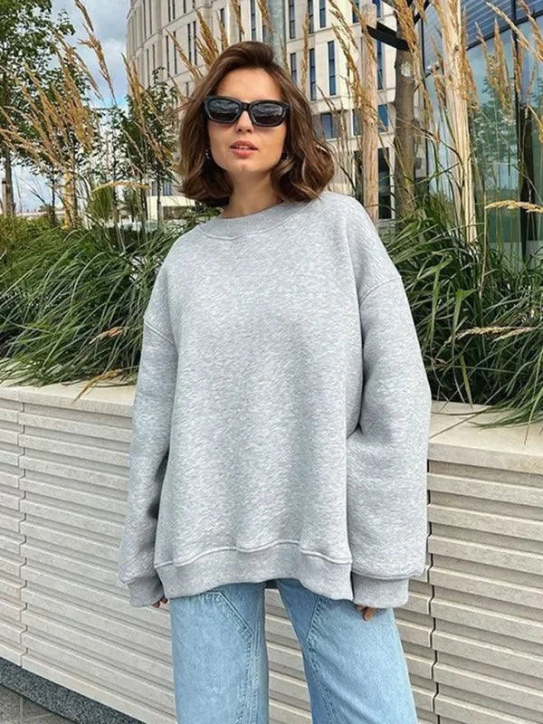 Women Plain-Solid Oversized Sweatshirt Street Style-Women Sweatshirt-LeStyleParfait