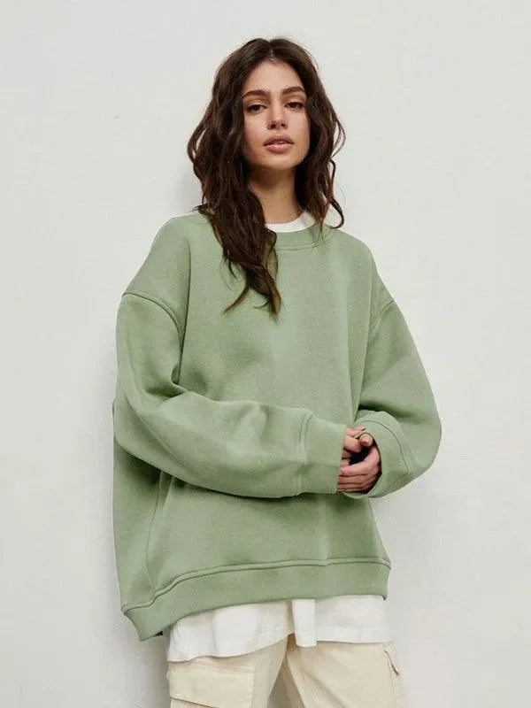 Women Plain-Solid Oversized Sweatshirt Street Style-Women Sweatshirt-LeStyleParfait