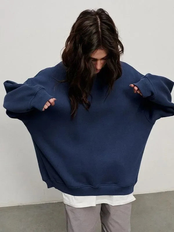 Women Plain-Solid Oversized Sweatshirt Street Style-Women Sweatshirt-LeStyleParfait