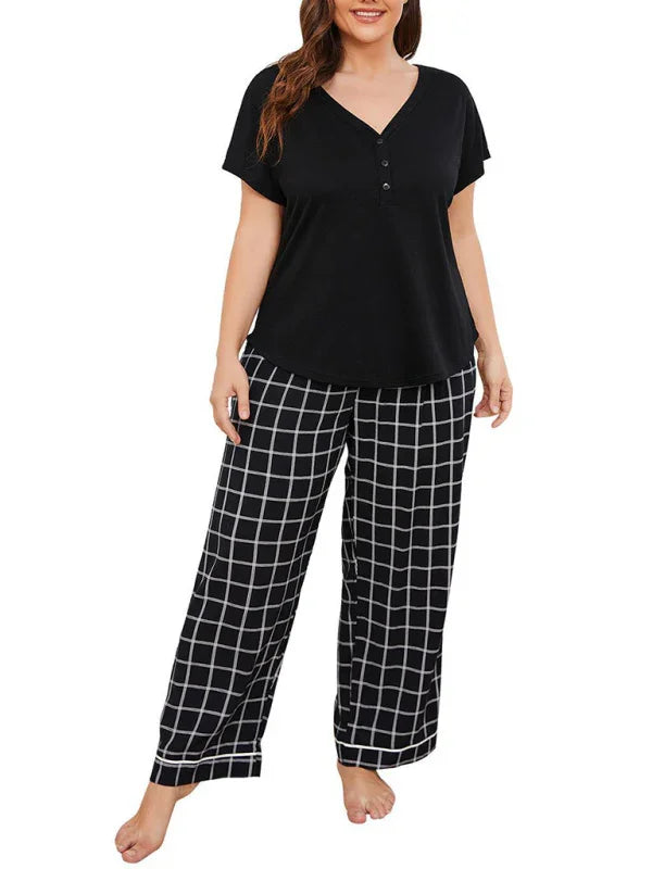Women Plus Size Black V Neck Tshirt-Women T-Shirt-LeStyleParfait