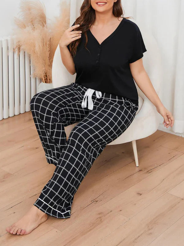 Women Plus Size Black V Neck Tshirt-Women T-Shirt-LeStyleParfait