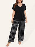 Women Plus Size Black V Neck Tshirt-Women T-Shirt-LeStyleParfait