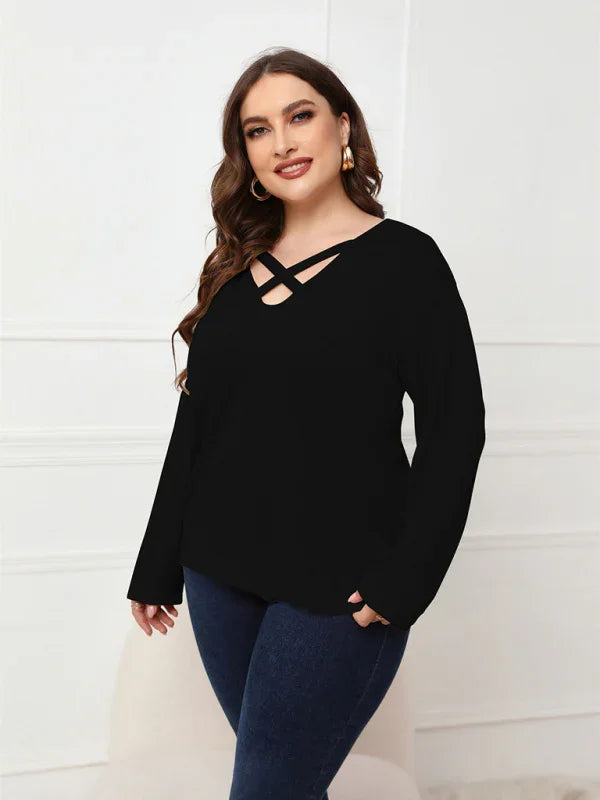Women Plus Size V Neck Sweater-Women's Sweater-LeStyleParfait