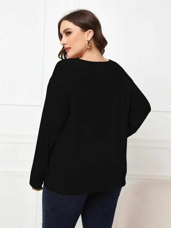 Women Plus Size V Neck Sweater-Women's Sweater-LeStyleParfait