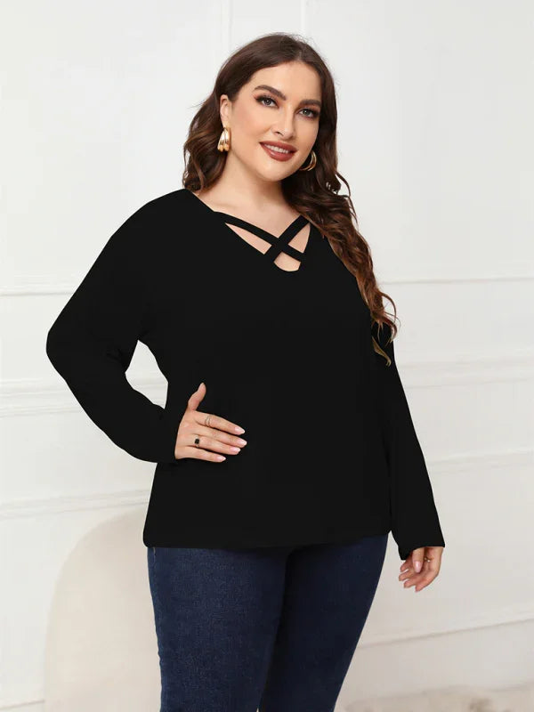 Women Plus Size V Neck Sweater-Women's Sweater-LeStyleParfait