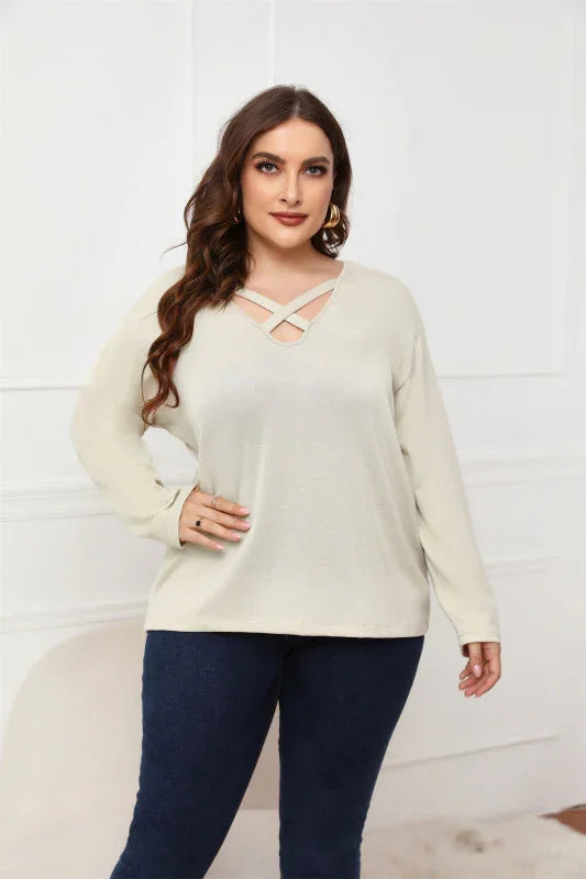 Women Plus Size V Neck Sweater-Women's Sweater-LeStyleParfait