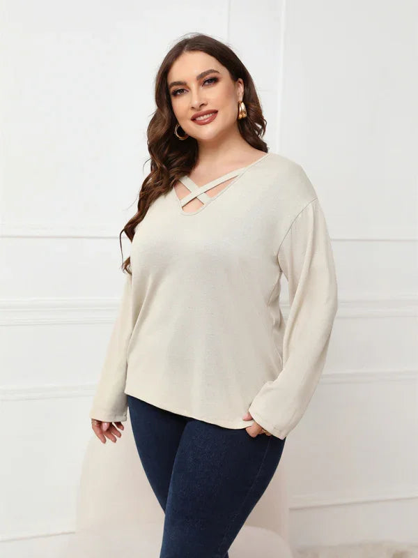 Women Plus Size V Neck Sweater-Women's Sweater-LeStyleParfait