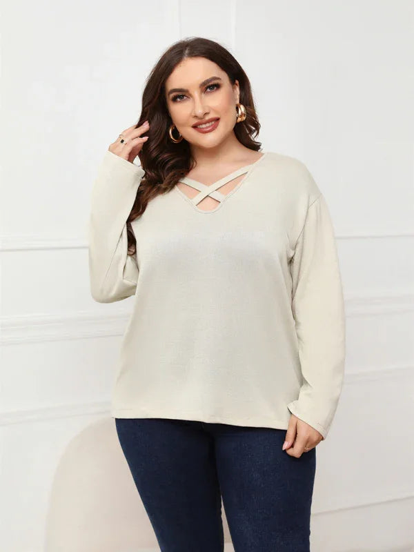 Women Plus Size V Neck Sweater-Women's Sweater-LeStyleParfait
