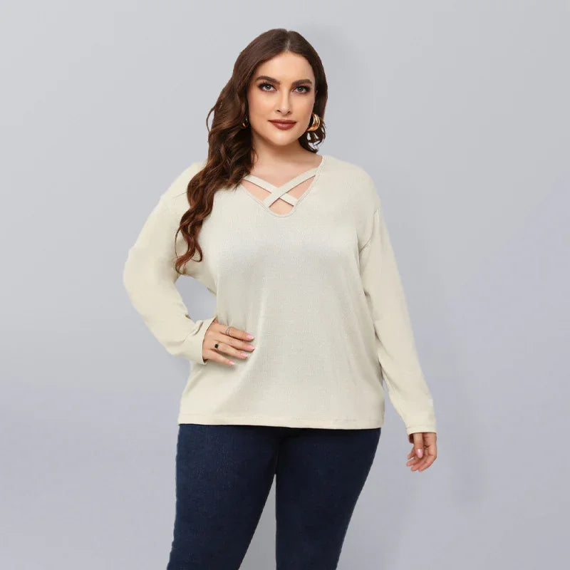 Women Plus Size V Neck Sweater-Women's Sweater-LeStyleParfait