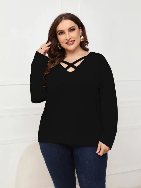 Women Plus Size V Neck Sweater-Women's Sweater-LeStyleParfait