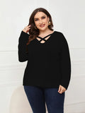 Women Plus Size V Neck Sweater-Women's Sweater-LeStyleParfait