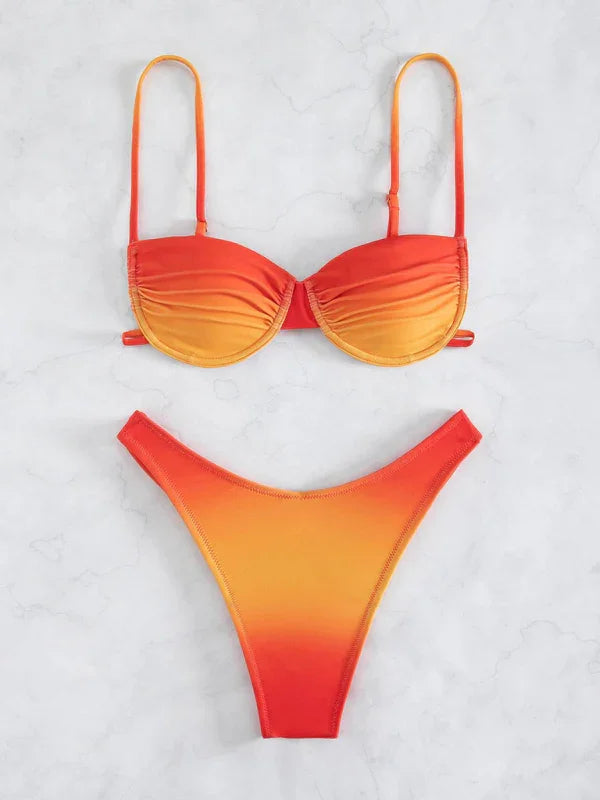 Women Red Orange Bralette Bikini Set