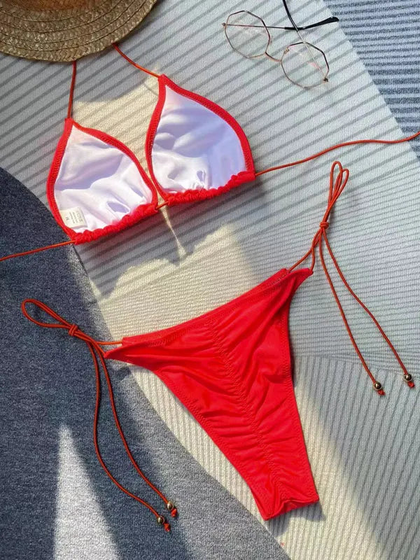 Women Red String Bikini Set