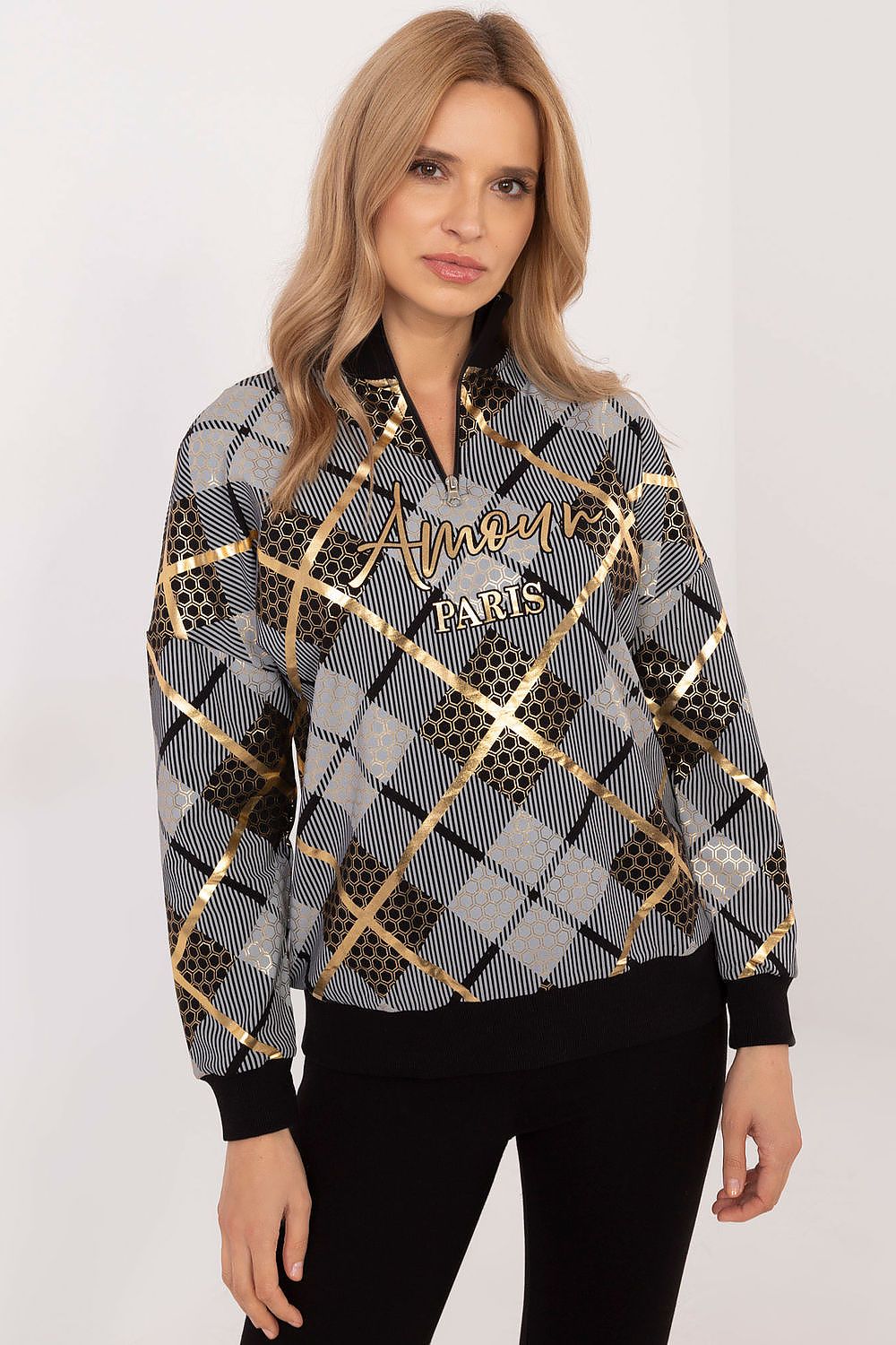 Women Regular Checked Zip-Up Sweatshirt Essential Fit-Women Sweatshirt-LeStyleParfait