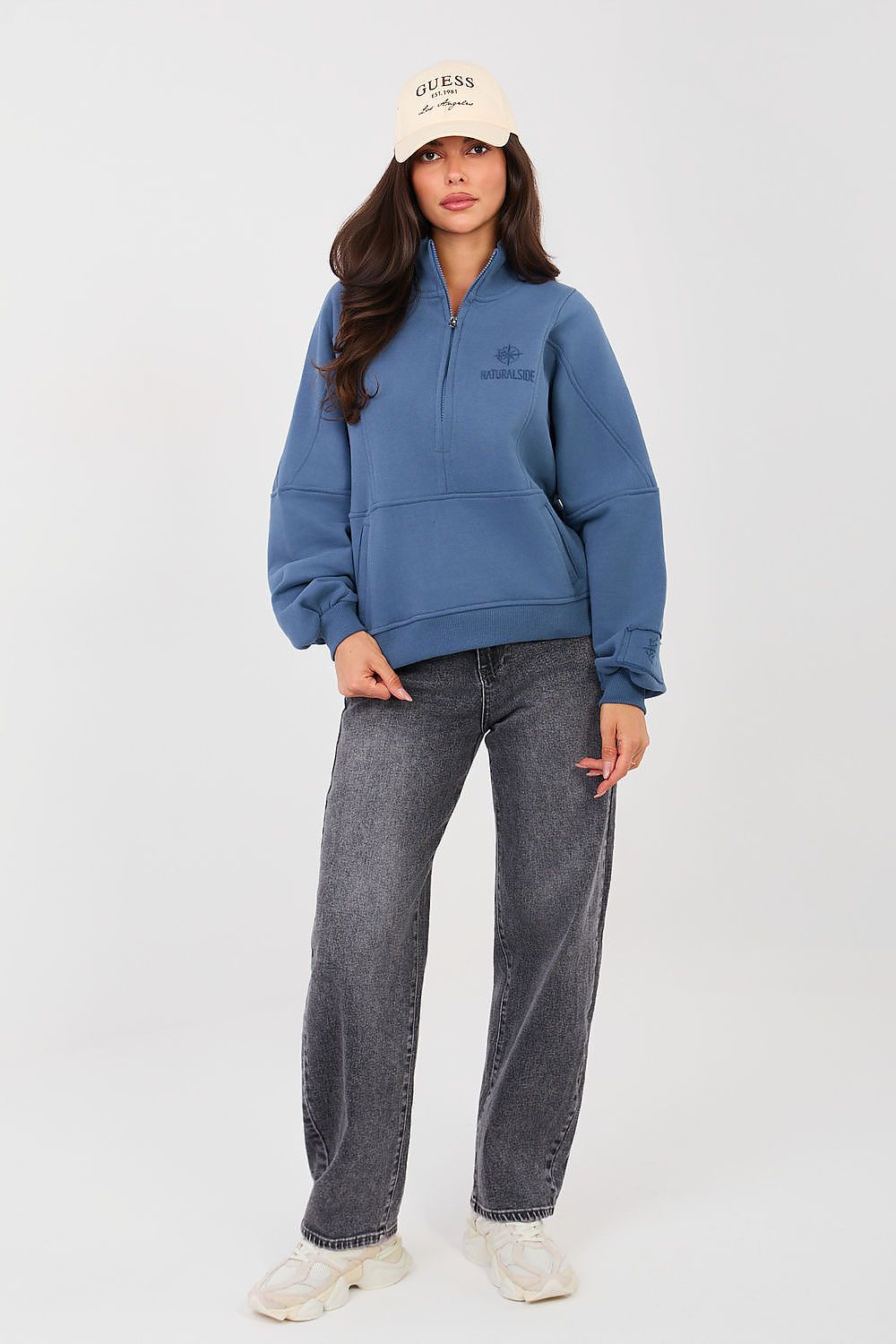 Women Regular Embroidered Quarter-Zip Sweatshirt Premium Style-Women Sweatshirt-LeStyleParfait