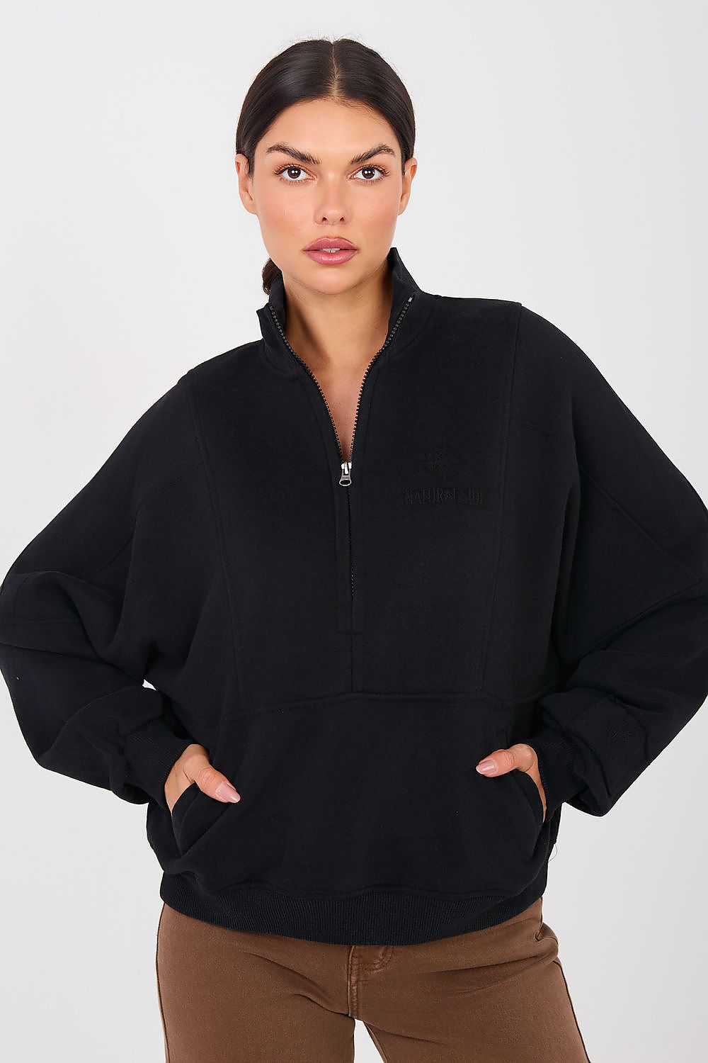 Women Regular Embroidered Quarter-Zip Sweatshirt Premium Style-Women Sweatshirt-LeStyleParfait