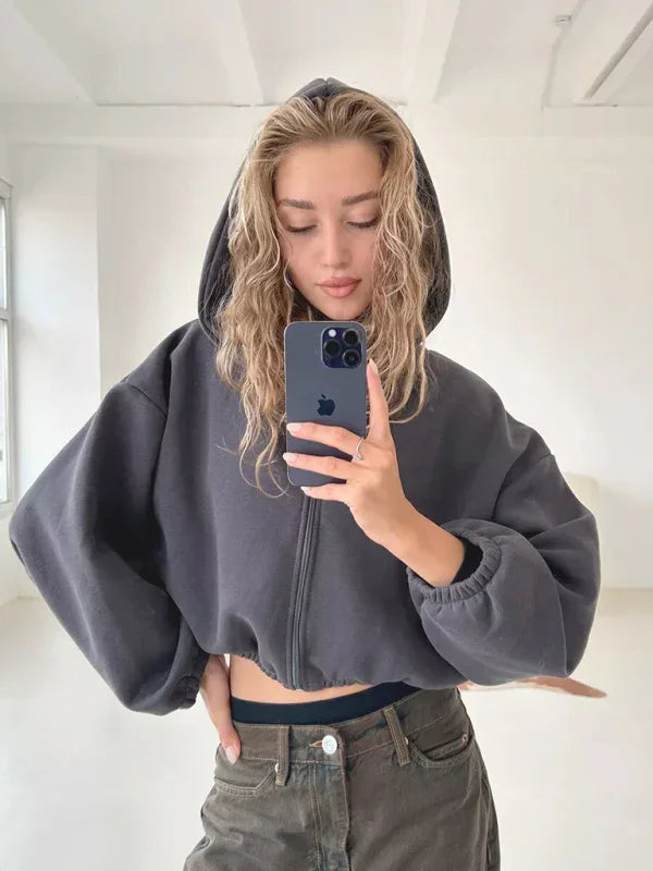 Women Regular Plain-Solid Crop Hoodie Modern Style-Women Hoodie-LeStyleParfait