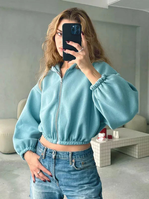 Women Regular Plain-Solid Crop Hoodie Modern Style-Women Hoodie-LeStyleParfait