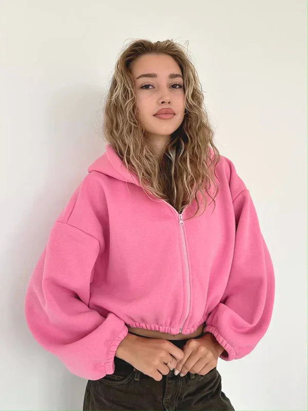 Women Regular Plain-Solid Crop Hoodie Modern Style-Women Hoodie-LeStyleParfait
