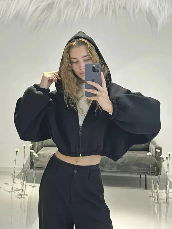 Women Regular Plain-Solid Crop Hoodie Modern Style-Women Hoodie-LeStyleParfait
