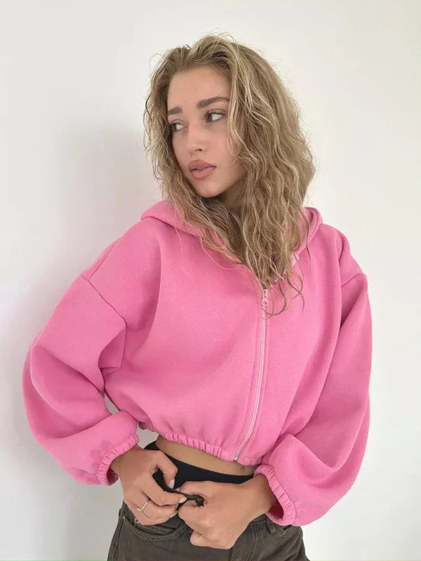 Women Regular Plain-Solid Crop Hoodie Modern Style-Women Hoodie-LeStyleParfait
