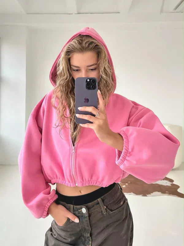 Women Regular Plain-Solid Crop Hoodie Modern Style-Women Hoodie-LeStyleParfait