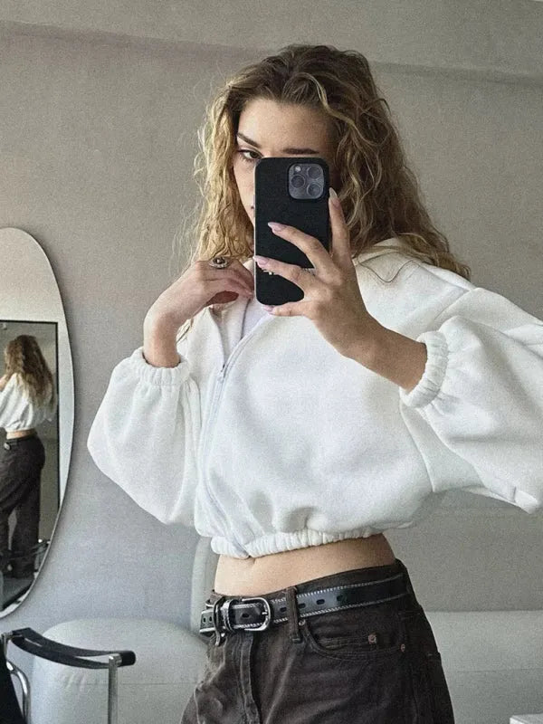 Women Regular Plain-Solid Crop Hoodie Modern Style-Women Hoodie-LeStyleParfait