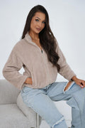 Women Regular Plain-Solid Zip-Up Sweatshirt Essential Fit-Women Sweatshirt-LeStyleParfait