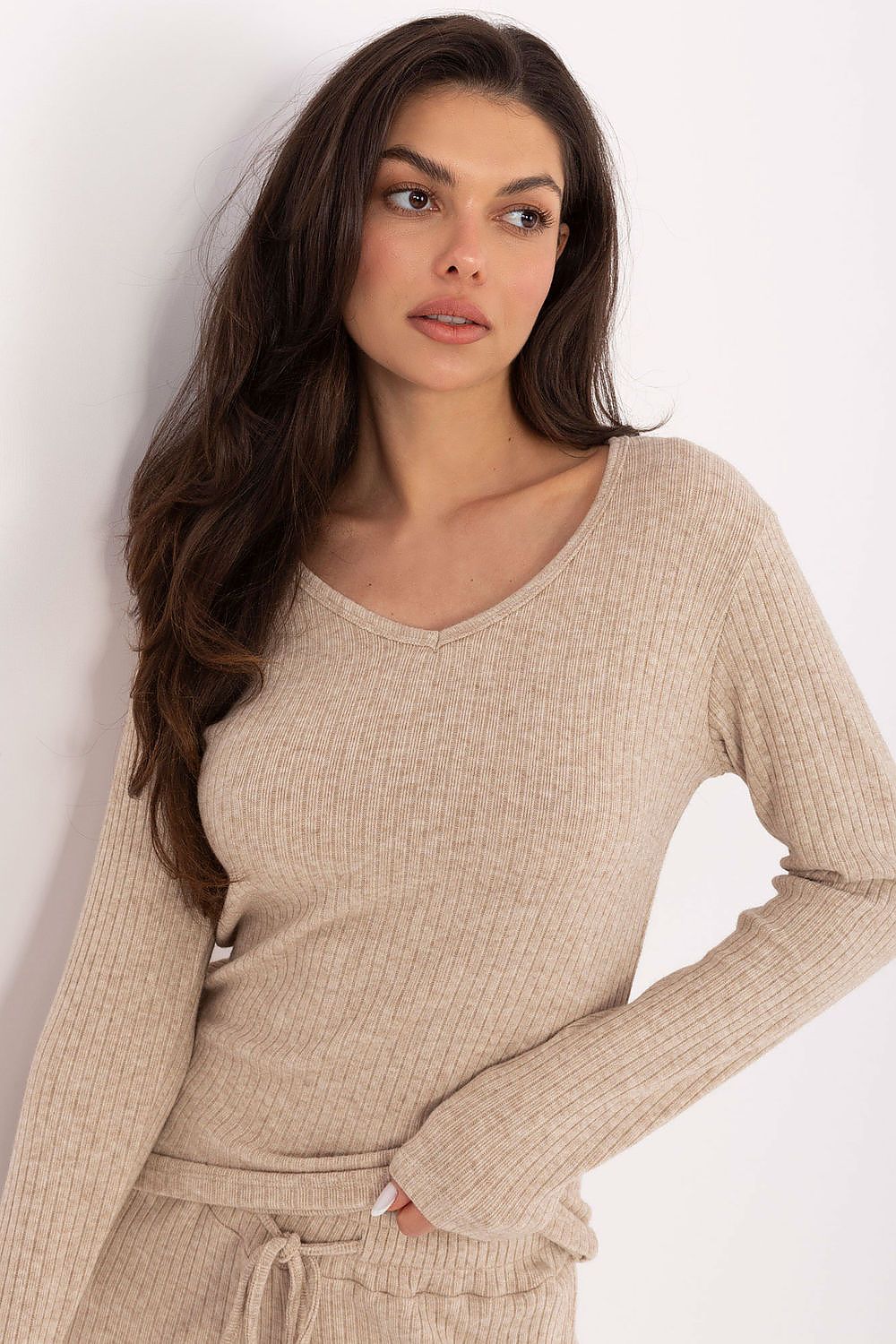Women Ribbed V Neck Sweater Modern-Women's Sweater-LeStyleParfait