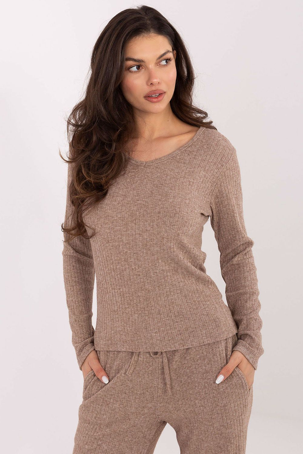 Women Ribbed V Neck Sweater Modern-Women's Sweater-LeStyleParfait