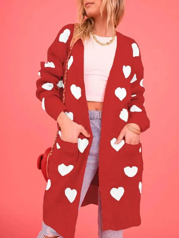 Women’s Longline Graphic Cardigan Sweater – V-Neck Button Knit