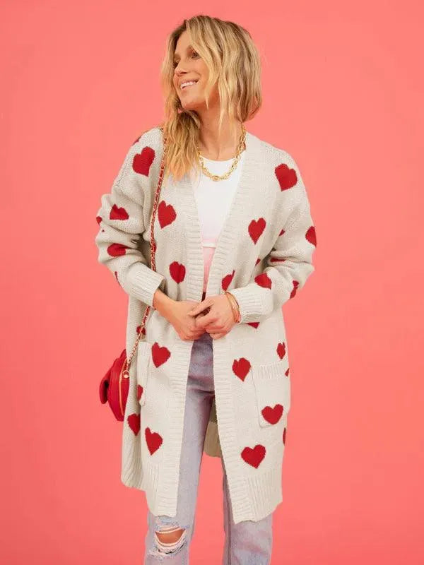 Women’s Longline Graphic Cardigan Sweater – V-Neck Button Knit