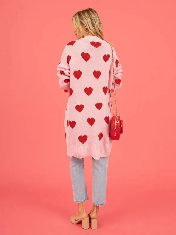 Women’s Longline Graphic Cardigan Sweater – V-Neck Button Knit